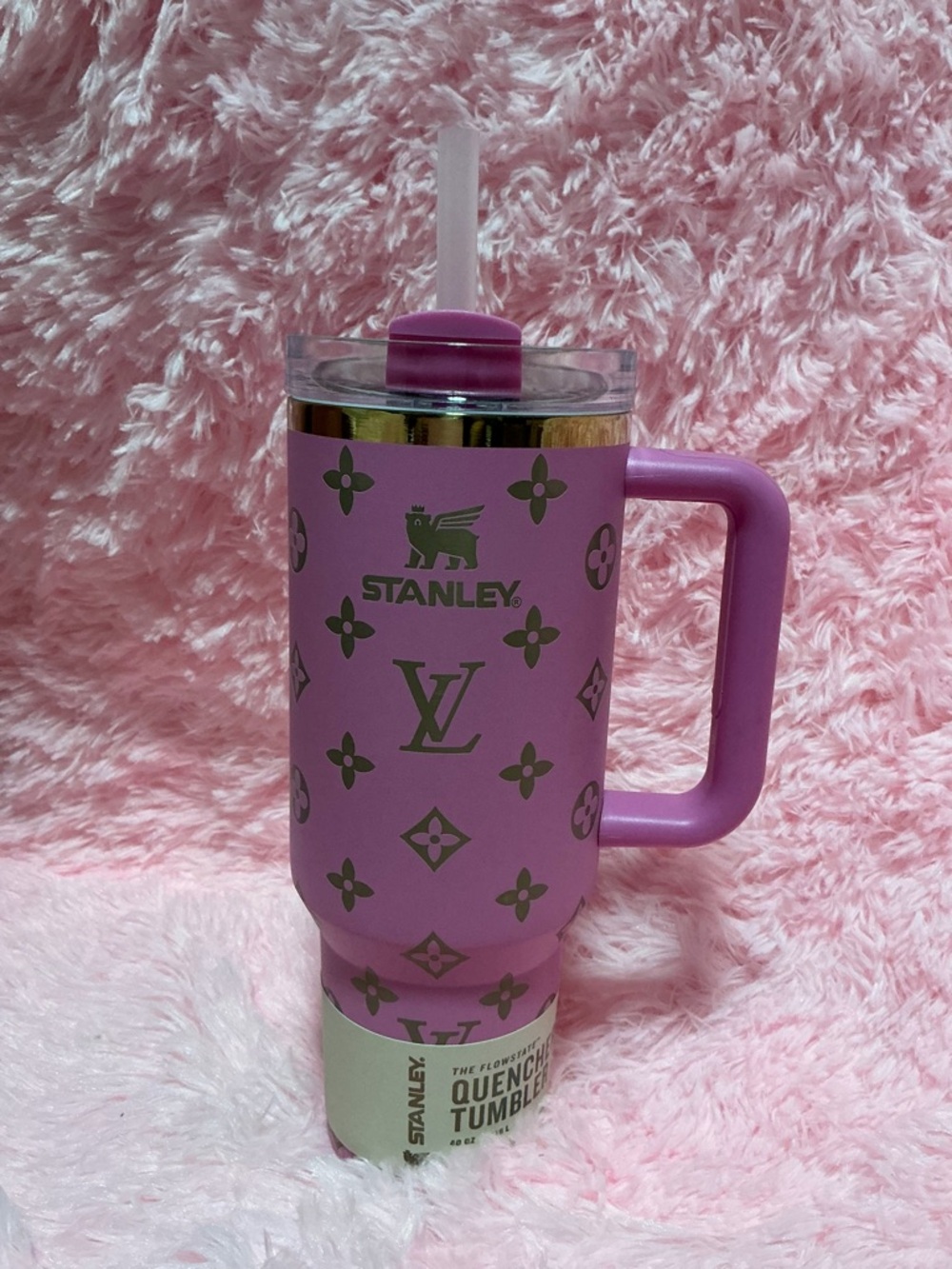 Stanley Pink Monogram Quench Tumbler with Handle and Straw